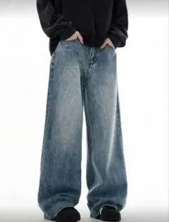 ヴィンテージワイドバギーデニム ウォッシュブルー