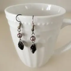 【ピアス】No.003　パープルフラワー＆パール　ハンドメイド