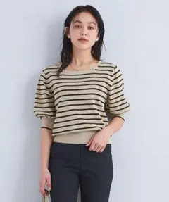 【試着のみ】グリーンレーベル フォルムスリーブスクエアネックプルオーバー ニット