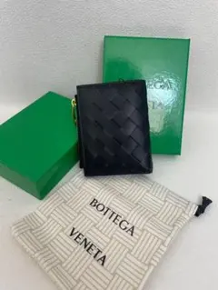 BOTTEGA VENETA イントレチャート レザー ミニ折財布 ブラック