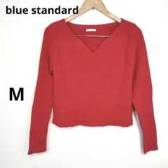 blue standard Vネック リブニット 長袖 レッド　M