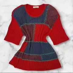 80s 90s SaintJoie ヴィンテージ昭和レトロ リブ編み 個性的 L