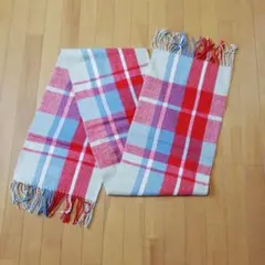 大判ストール 赤・青チェック柄 192×69cm