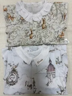 ウサギプリントロンパース・カバーオール2点セット 90cm