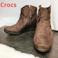 【美品】Crocs クロックス ウェッジソール ブーツ 23cm ブラウン