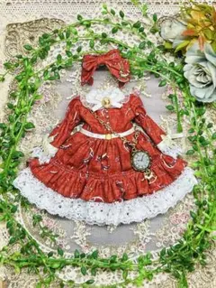 22㎝ハンドメイドドール服⭐︎リカちゃん服⭐︎朱色4点set