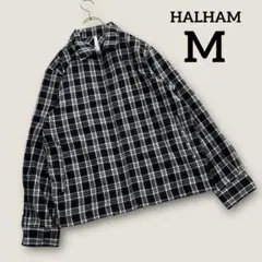 HALHAM チェック柄 ジップアップ シャツジャケット　ブラック　M