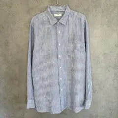 UNIQLO プレミアムリネンシャツ ストライプ柄 XL ブルー