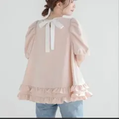 ま*ろ様 【完売品レア】fitmore フラワー柄リボンペプラムパフスリーブ