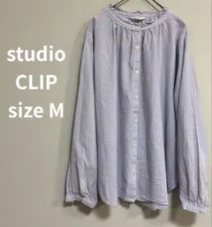 studio CLIP フリルネック チェックブラウス　コットン100％