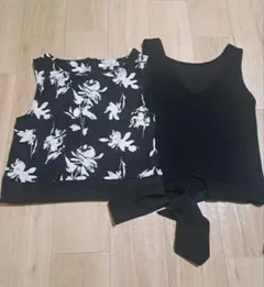 ロイヤルパーティー　二枚セット　バックリボン ニットタンクトップ ブラック　花柄のサムネイル