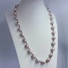 本真珠♡美しい桜色♡天然無染色大粒シワバロックパールネックレス♡在庫処分