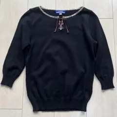 Y2K バーバリーブルーレーベル 七分袖コットンニット ノバチェックレースアップ