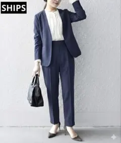 シップス☆リネンライクパンツスーツ ノーカラージャケット センタープレスパンツ