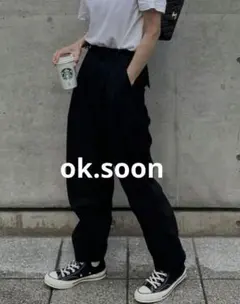 ok.soon オクスン ハイウエスト 2タック テーパードパンツ ブラック