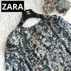美品✨ZARA 　【L】シフォン とろみブラウス ボタニカル フラワープリント