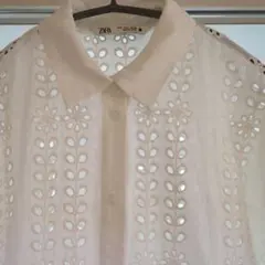 美品✨️ZARA ザラ カットワーク刺繍 シャツワンピース レース