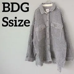 BDG S ネイビー/白 幾何学模様 長袖シャツ 立体生地 厚手 秋冬