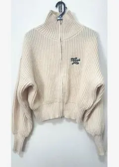 【FUN】リブ編みハイネックセーター レディース クリーム色