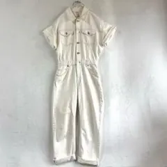 【ZARA】デニム ジャンプスーツ アイボリー オールインワン 半袖 コットンMのサムネイル
