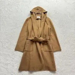 ピンキー&ダイアン【38】茶系 ガウンコート フード付 ウール混 上品 大人女子