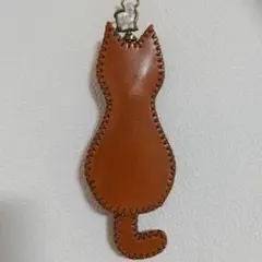 猫のキーケース　ハンドメイド茶レザー
