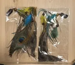 【新品・2点セット】孔雀の羽 フェザーエクステ ヘアクリップ 髪飾り ピーコック