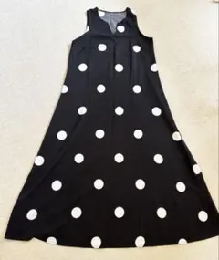 ポルカドット 水玉 ドット柄 トロンとなめらかノースリーブワンピース