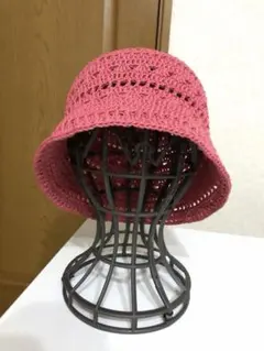 【ハンドメイド】コットン❤️バケットハット　透かし模様　★くすみピンクのサムネイル
