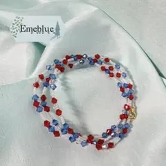 【再販】ミャクミャクカラー赤青白透明ビーズブレスレット Emeblue