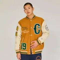 スタジャン チャンピオン 刺繍 ワッペン マスタード ブラウン L