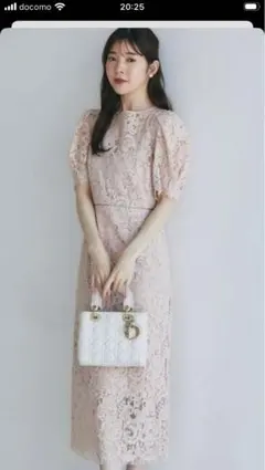 レース パフスリーブ マキシドレス ピンク