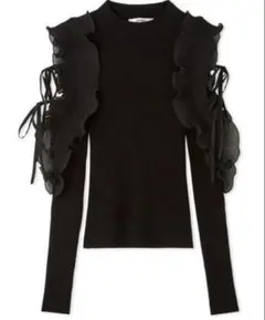 SNIDEL フリルスリーブニットプルオーバー ブラック