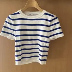 【美品】ZARA ストライプ 半袖ニット M