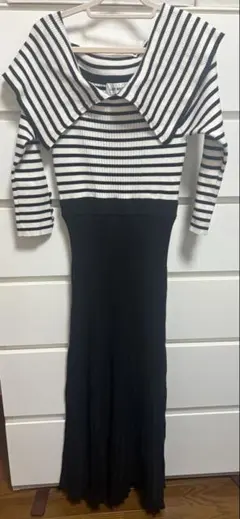 LILY BROWN ストライプ七分袖ニットワンピース