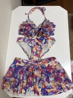 水着3点セット フリルビキニ 花柄 M 美品