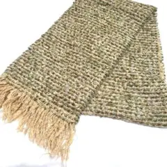 カラフルニットマフラー　グリーン　ベージュ