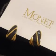 MONET　モネ　ゴールド　イヤリング　ストライプ　ブラック　小ぶり　フープ