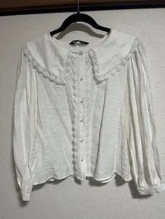 ZARA ホワイト レース付きブラウス　M size