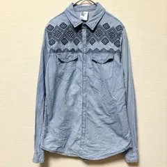 エイチアンドエム 刺繍 ウエスタンシャツ レギュラーカラー 長袖 34 青 綿のサムネイル