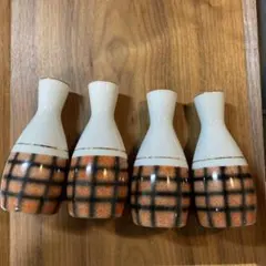 昭和レトロ　 徳利　格子柄　金彩　4個セット　美濃焼　有田焼