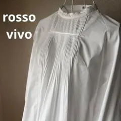 【ロッソヴィーヴォ】ホワイト　ピンタック　ロングシャツ　バンドカラー　ゆったり