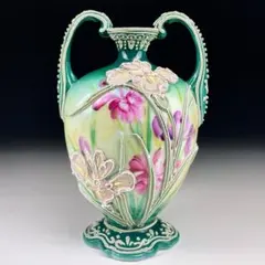 希少】オールドニッポン 麦一陳盛り クレマチス紋 盛上げ 花瓶 水差し