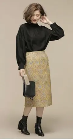 nano・universe ナノユニバース ジャガード タイトスカート