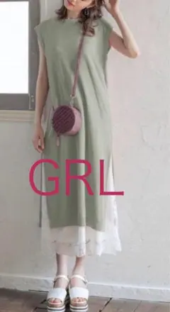 GRL 裾レースインナー付きワッフルニットワンピース