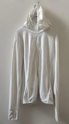 【美品】ユニクロ エアリズム UVカット メッシュパーカ 長袖 白 L 指穴つきのサムネイル