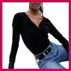 ✨️完売品✨️ GAP モダンヘンリーネックTシャツ カットソー ブラック XXS