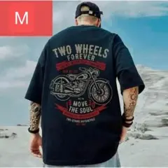 メンズバイクTシャツ（ブラックMサイズ）半袖トップス春秋シンプルプリント洋服