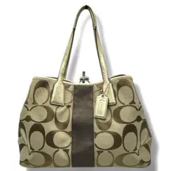極美品 COACH コーチ トートバッグ シグネチャー がま口 ブラウン
