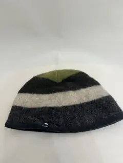 【montbell】 フリース　ハット　グレー　グリーン　ストライプ